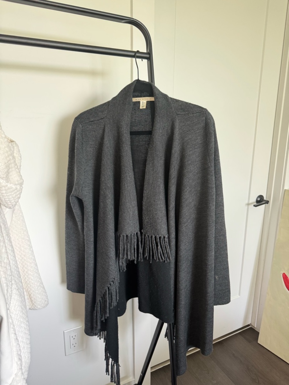 Max Studio Dark Charcoal Open Fringe Cardigan